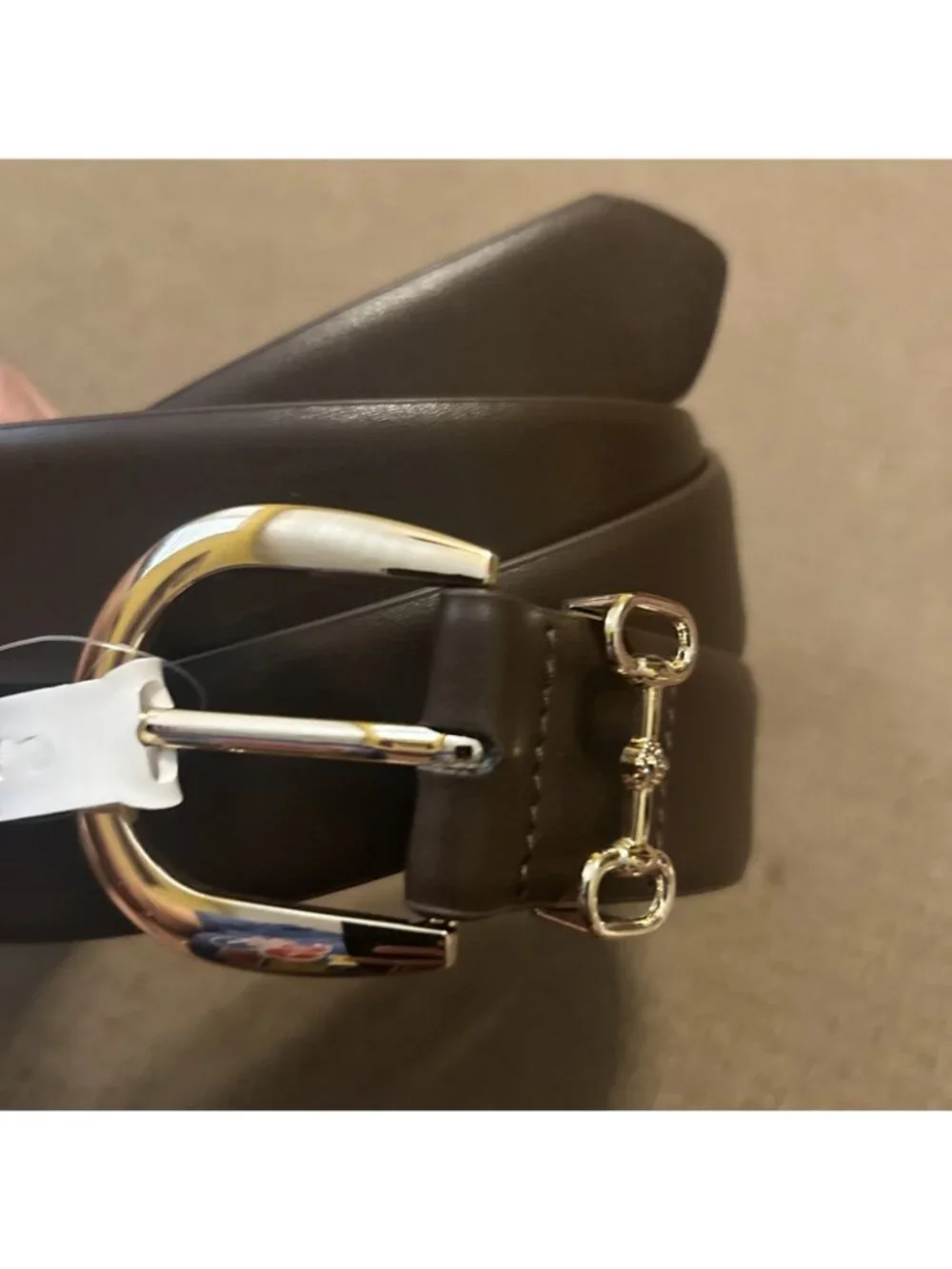 Anne Klein women's Leather Belt 2X Plus Size Belt Brown Gold Dainty Buckle New
